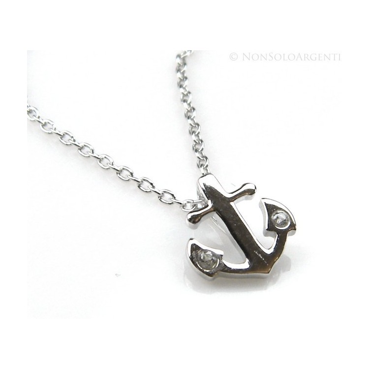NLB|silver 925: Necklace Collier man woman "forzatina" 40 + 3 and small anchor white zirconia