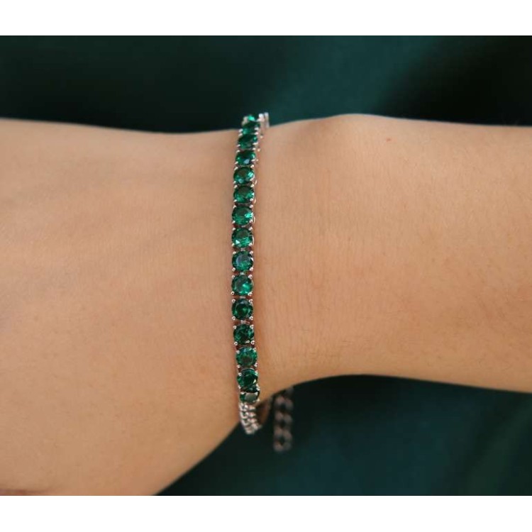 NLB|Tennis Bracelet 925 silver adjustable green emerald zircons woman NALBORI