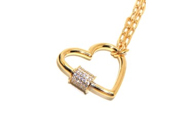 NLB|Heart necklace with zircons, 925 silver, yellow gold plated, woman staples NALBORI