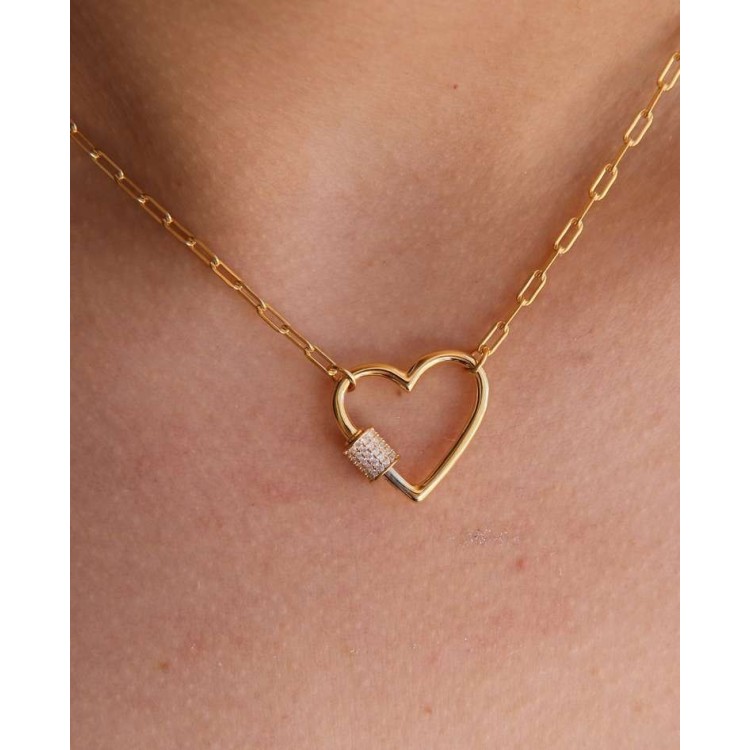 NALBORI Collana graffette cuore zirconi argento 925 bagno oro giallo per donna