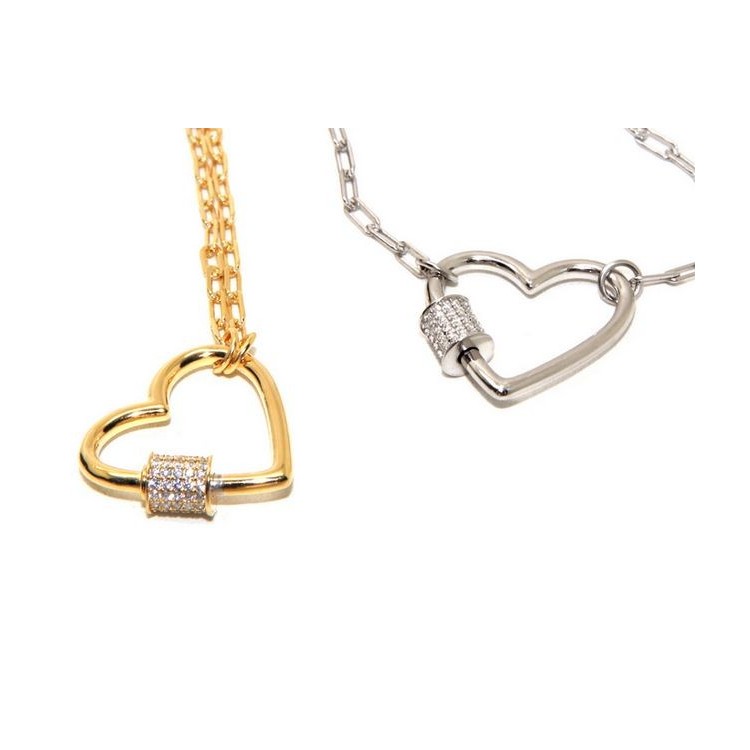 NLB|Heart necklace zircons 925 silver paperclips woman rhodium NALBORI