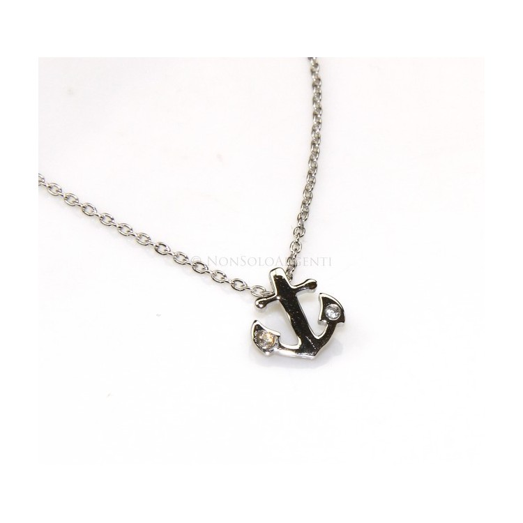 NLB|silver 925: Necklace Collier man woman "forzatina" 40 + 3 and small anchor white zirconia