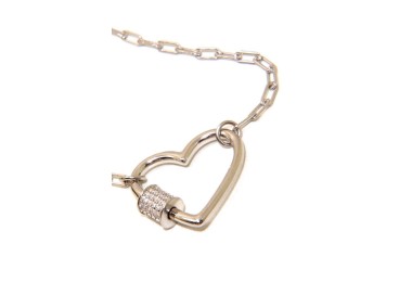 NALBORI Collana graffette cuore zirconi argento 925 per donna rodio effetto oro bianco