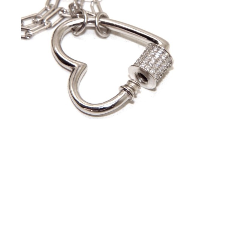 NLB|Heart necklace zircons 925 silver paperclips woman rhodium NALBORI