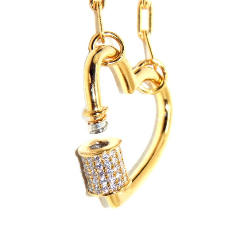 NALBORI Collana graffette cuore zirconi argento 925 bagno oro giallo per donna