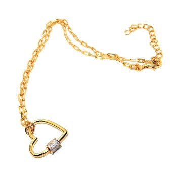 NLB|Heart necklace with zircons, 925 silver, yellow gold plated, woman staples NALBORI