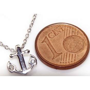 NLB|silver 925: Necklace Collier man woman "forzatina" 40 + 3 and small anchor white zirconia