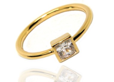 NLB|solitaire 925 silver ring carre 'yellow gold plated square zircon woman
NALBORI