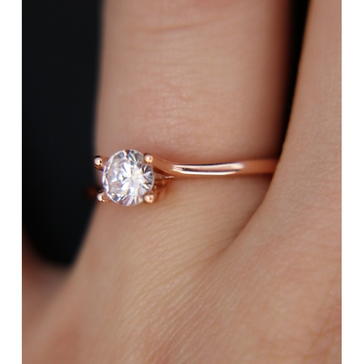 NLB|solitaire ring 925 silver zircon 5mm woman rose gold bath