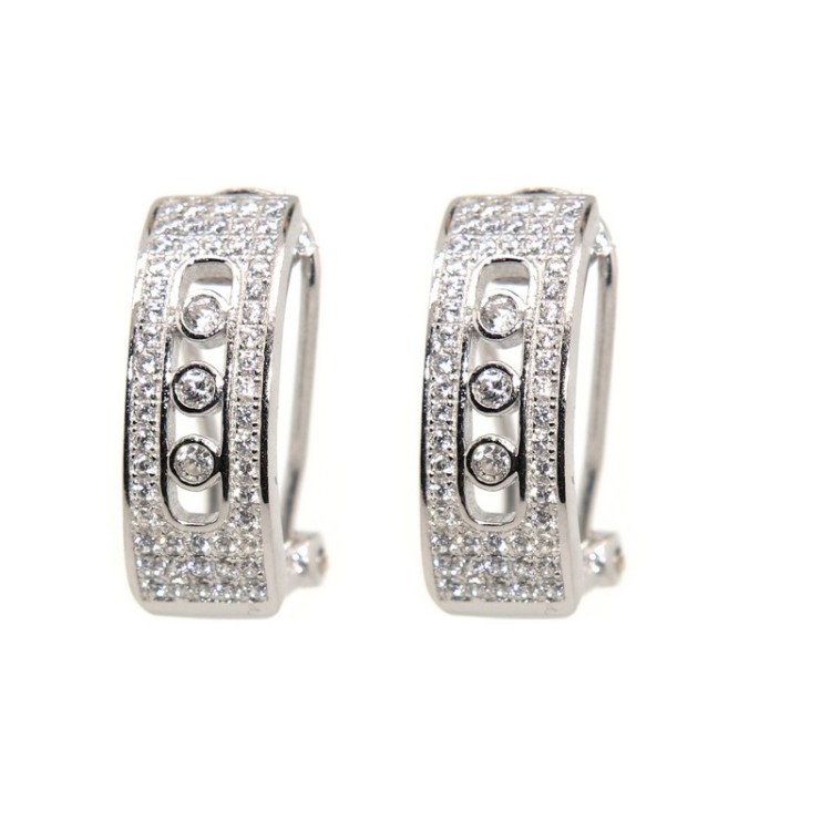 NLB|orecchini omega in argento 925 con zirconi bianchi e binario centrale per donna