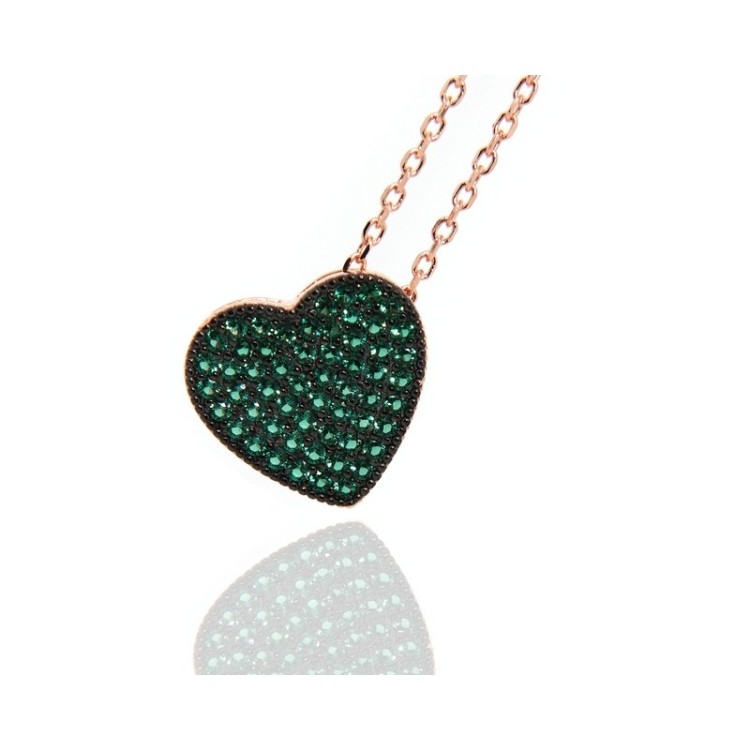 NALBORI collana zirconi cuore verde argento 925 placcata oro rosa