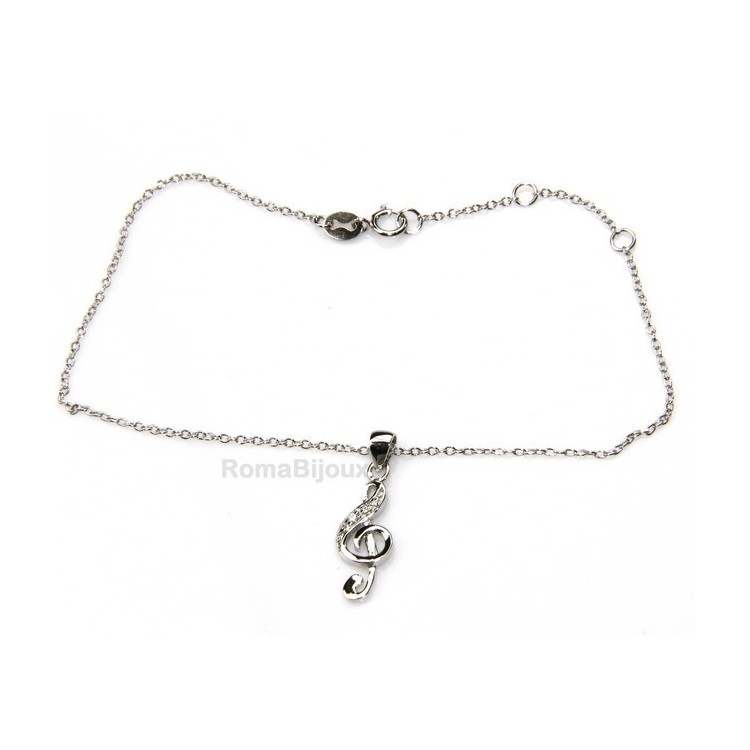 NLB|silver 925: man woman anklet bracelet with pendant clef white zirconia