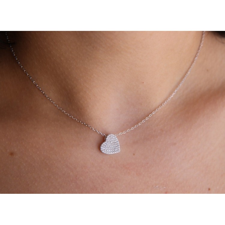 NLB|collana zirconi cuore argento 925 effetto oro bianco rodiata per donna
