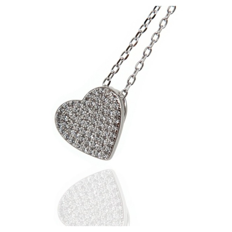 NLB|collana zirconi cuore argento 925 effetto oro bianco rodiata per donna