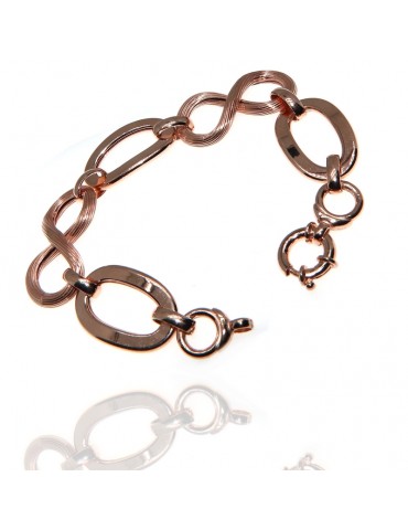 Bracciale argento 925 donna con 8 scanalato e ovali lisci donna placcato oro rosa