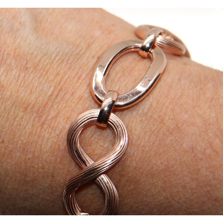 NLB|Bracciale argento 925 donna con 8 scanalato e ovali lisci donna placcato oro rosa