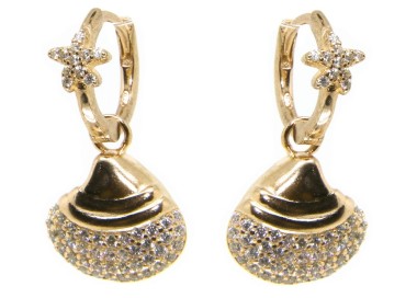 NLB|earrings 925 silver circle with starfish and shell yellow gold plated woman