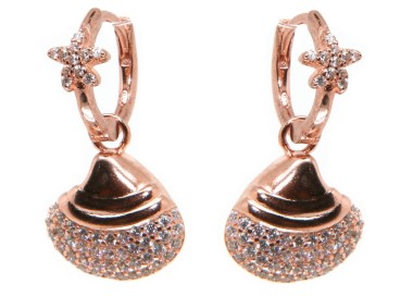 NLB|orecchini donna argento 925 cerchi stella marina e conchiglia bagno oro rosa
