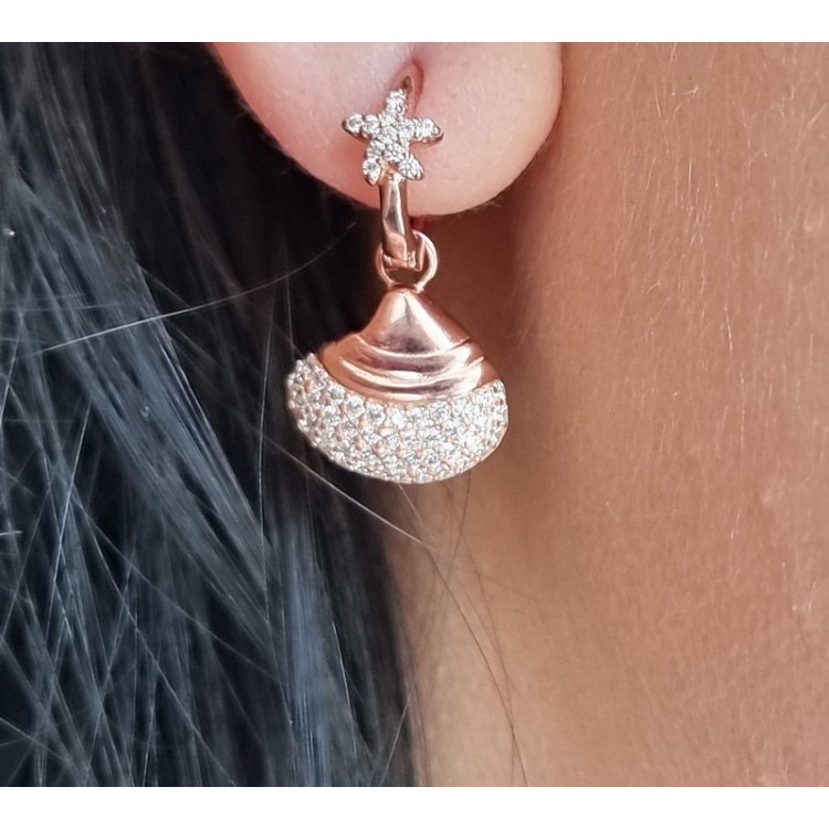 NLB|925 silver hoop earrings with starfish and shell rose gold plated woman NALBORI