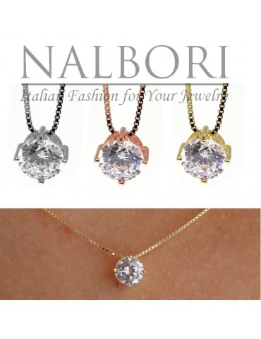 necklace point of light 925 silver zircon 6mm 42cm woman brand NALBORI bathroom rhodium yellow pink