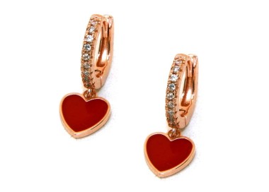 NLB|orecchini argento 925 bagno oro rosa cerchi zirconi cuore rosso donna