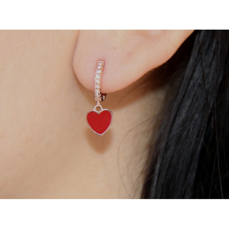 NLB|orecchini argento 925 bagno oro rosa cerchi zirconi cuore rosso donna