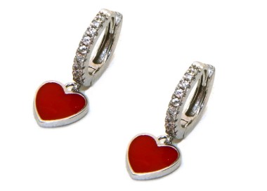 NLB|earrings 925 silver circles zircons red heart rhodium plated woman NALBORI