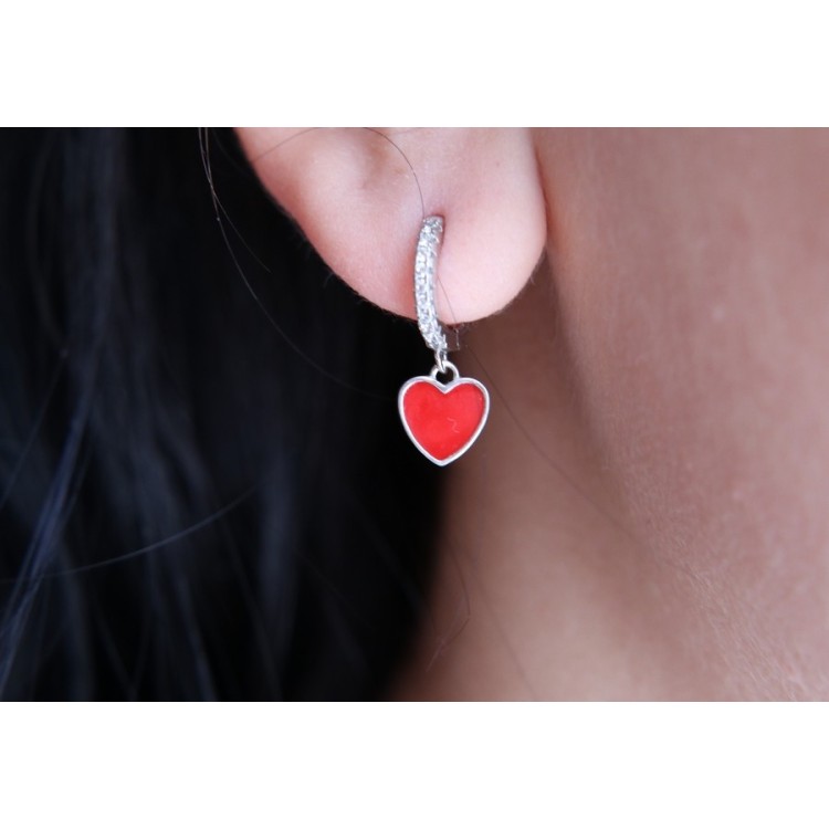 NLB|orecchini argento 925 cerchi zirconi cuore rosso donna rodio