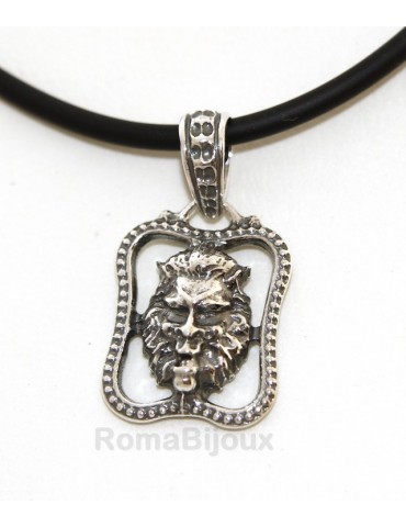 Silver Pendant 925: for man. Lion burnished medium frame with lace and handmade