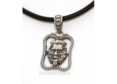 NLB|Silver Pendant 925: for man. Lion burnished medium frame with lace and handmade