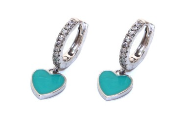 NLB|earrings 925 silver circles zircons heart green water rhodium woman