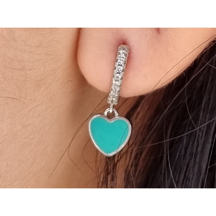 NLB|orecchini argento 925 cerchi zirconi cuore verde acqua donna rodio
