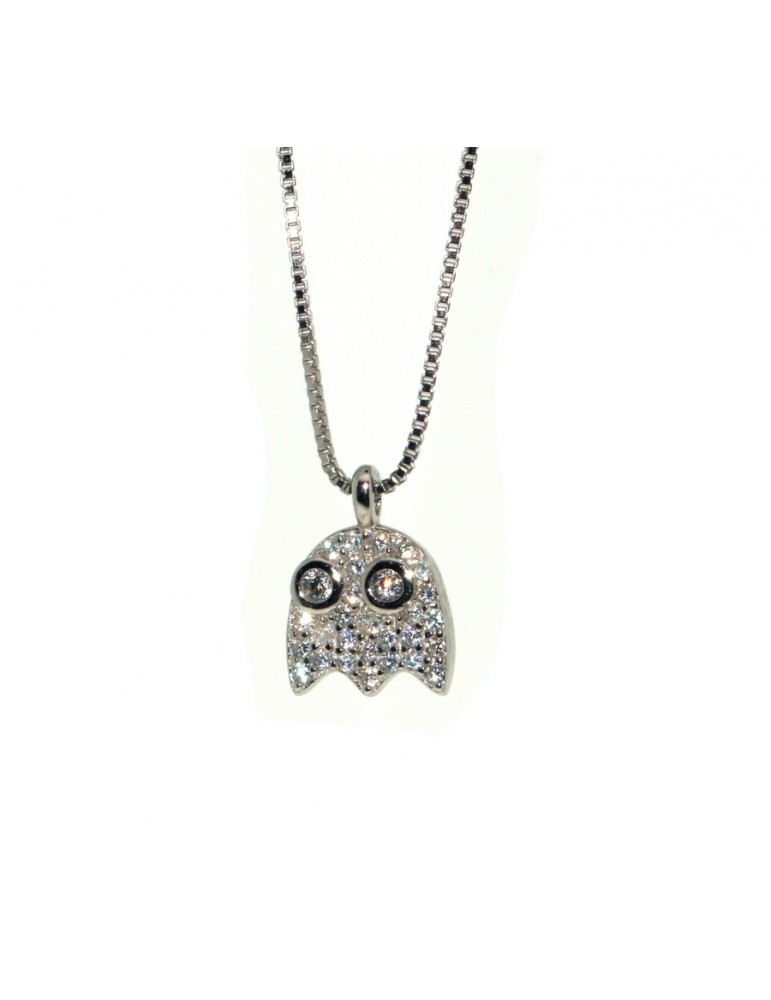 Collana argento 925 con ciondolo fantasmino pavè di zirconi donna ragazza Collana argento 925 con ciondolo fantasmino pavè di zirconi donna ragazza