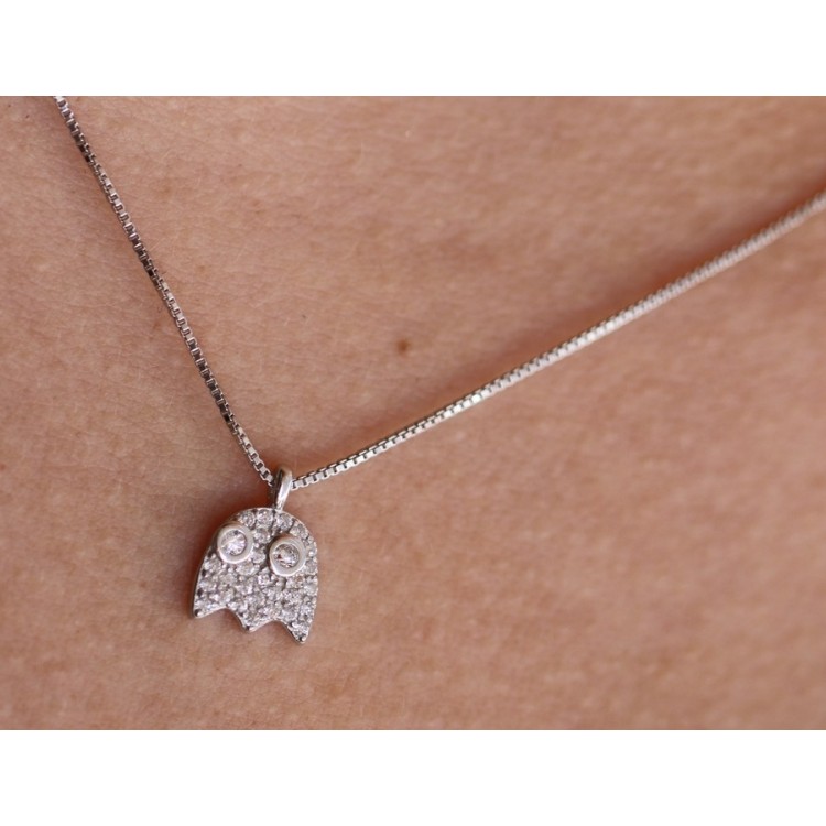 NLB|Collana argento 925 con ciondolo fantasmino pavè di zirconi donna ragazza