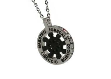 NLB|Steel: forzatina helm pendant necklace with round black twenty zircon white