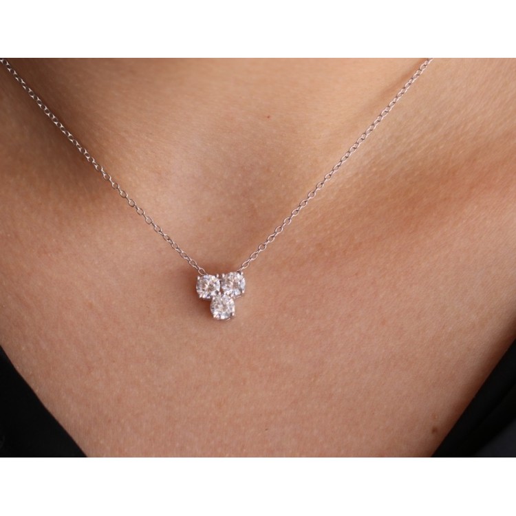 NLB|925 silver necklace Collier trilogy woman pendant white zircons
