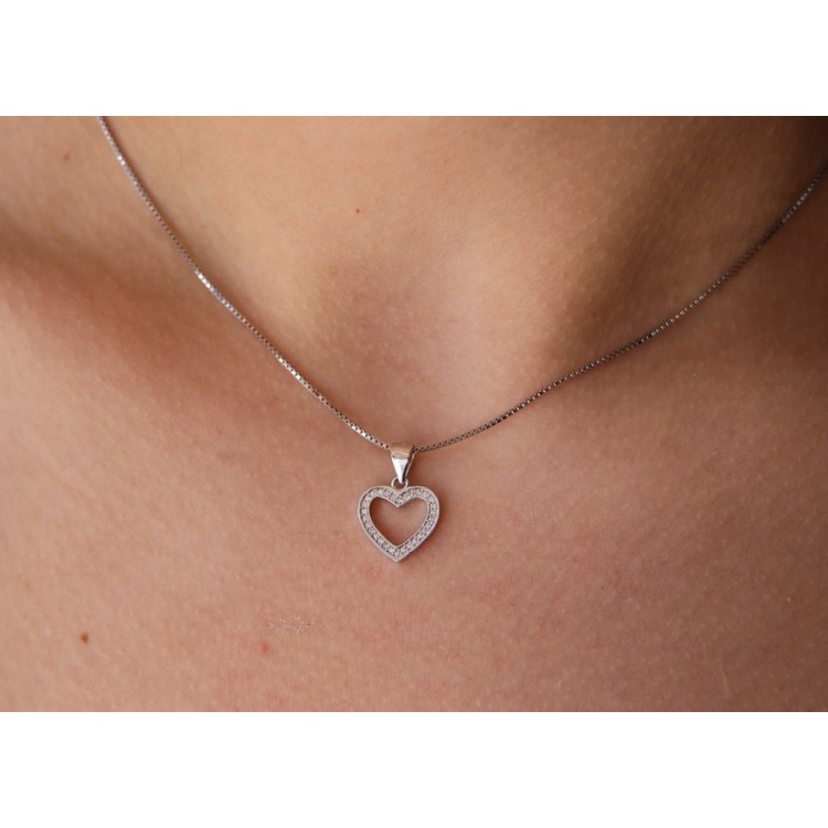 NLB|collana cuore argento 925 ciondolo aperto zirconi per donna