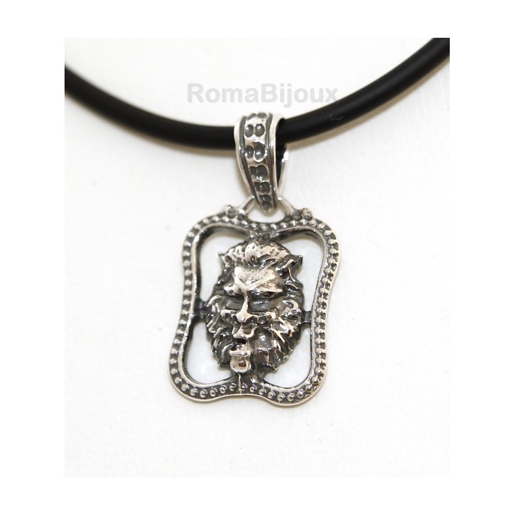 NLB|Silver Pendant 925: for man. Lion burnished medium frame with lace and handmade