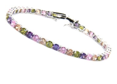 NLB|Woman's bracelet in 925 Sterling Silver Tennis model With yellow green purple rose 4 mm 17.5 cm cubic zirconia jaws
