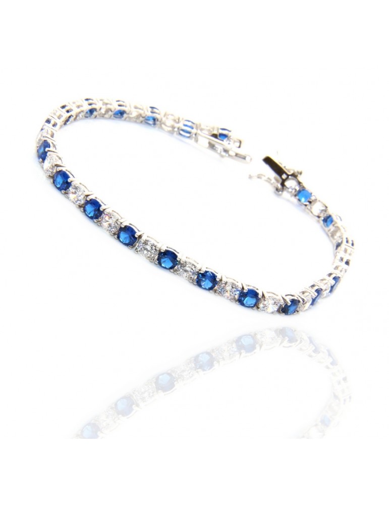 Tennis bracciale Argento 925 zirconi bianco e blu donna - 4 mm 17,5 cm a griffe Tennis bracciale Argento 925 zirconi bianco e blu donna - 4 mm 17,5 cm a griffe