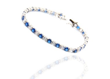 NLB|Tennis bracciale Argento 925 zirconi bianco e blu donna - 4 mm 17,5 cm a griffe
