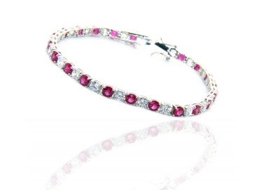 NALBORI|tennis bracelet 18 cm sterling silver, stones red and white