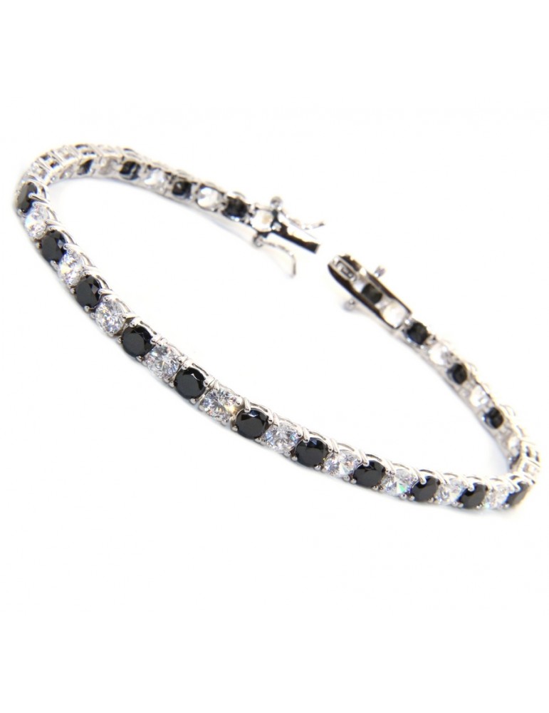 Tennis bracciale Argento 925 zirconi bianco nero donna - 4 mm 17,5 cm a griffe Tennis bracciale Argento 925 zirconi bianco nero donna - 4 mm 17,5 cm a griffe