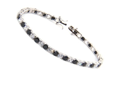 NALBORI|tennis bracelet 18 cm sterling silver, stones black and white