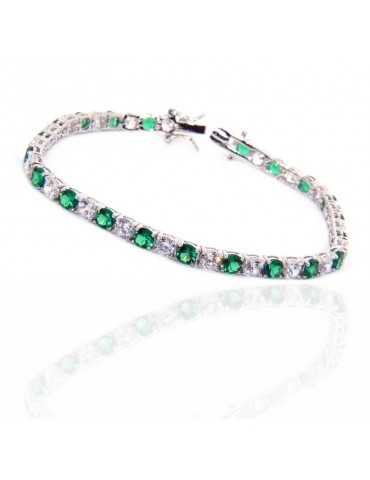 NALBORI|tennis bracelet 18 cm sterling silver, stones green and white