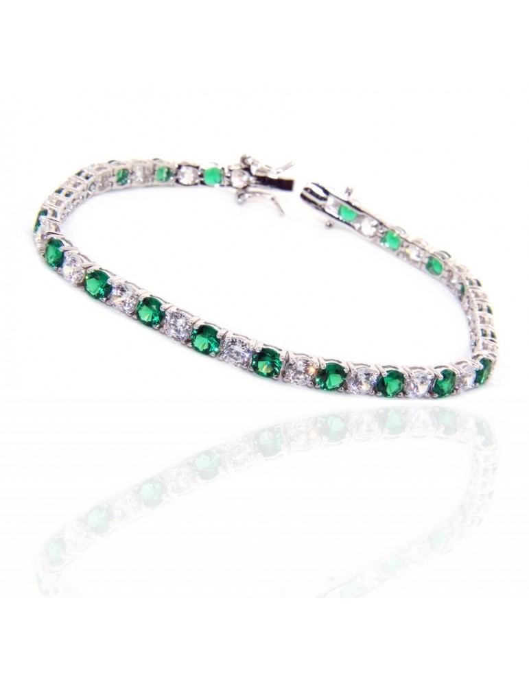 Tennis bracciale Argento 925 zirconi bianco e verde donna - 4 mm 17,5 cm a griffe Tennis bracciale Argento 925 zirconi bianco e verde donna - 4 mm 17,5 cm a griffe