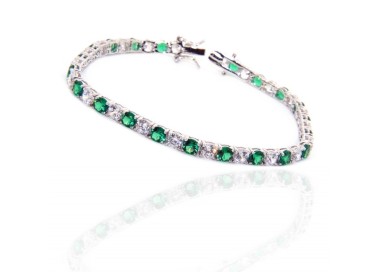NLB|Tennis bracciale Argento 925 zirconi bianco e verde donna - 4 mm 17,5 cm a griffe