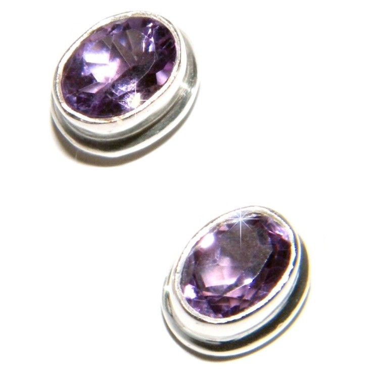 NLB|women's earrings in 925 silver with natural oval amethyst