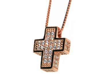 NLB|925: gold rose Collier man woman Venetian 3D and cross studded with zirconia