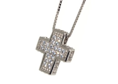 NLB|Collana croce argento 925 3D scatolata pavè di zirconi bianchi uomo e donna